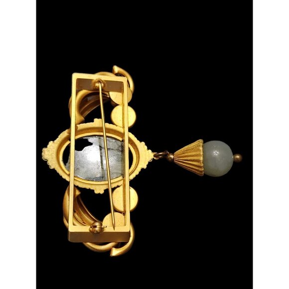Unsigned Verified Natasha Stambouli 24kt Gold Plated Semi Precious Dangle Brooch - Picture 4 of 7